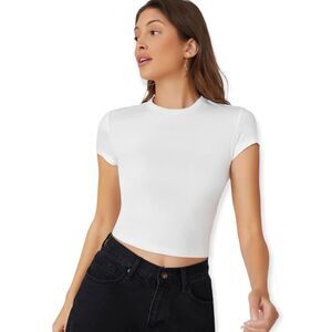 🔃Solid White Crop Top Tee Shirt